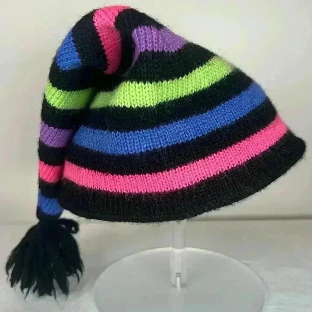 Vintage Meister Winter Hat Ski Hat Striped Stocking Hat 100% New Wool Unisex